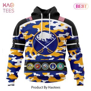 BEST NHL Buffalo Sabres Specialized Design Wih Camo Team Color And Military Force Logo 3D Hoodie