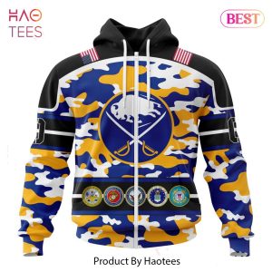 BEST NHL Buffalo Sabres Specialized Design Wih Camo Team Color And Military Force Logo 3D Hoodie