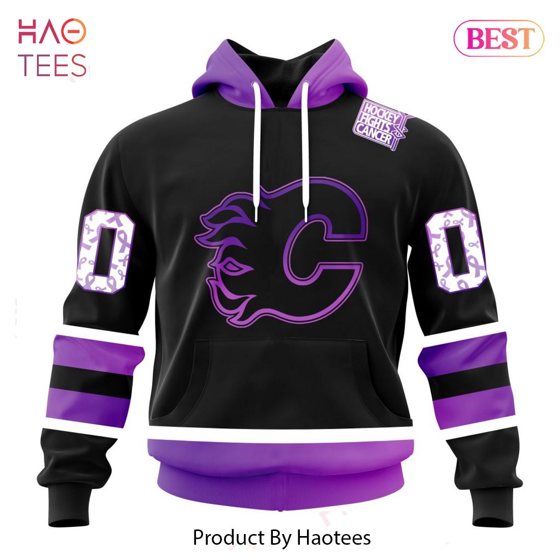 BEST NHL Calgary Flames Special Black Hockey Fights Cancer Kits 3D Hoodie