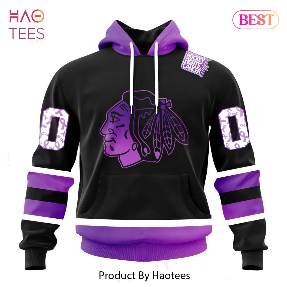 BEST NHL Chicago Blackhawks Special Black Hockey Fights Cancer Kits 3D Hoodie