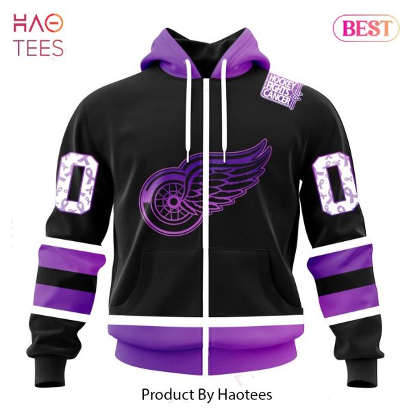 BEST NHL Detroit Red Wings Special Black Hockey Fights Cancer Kits 3D Hoodie