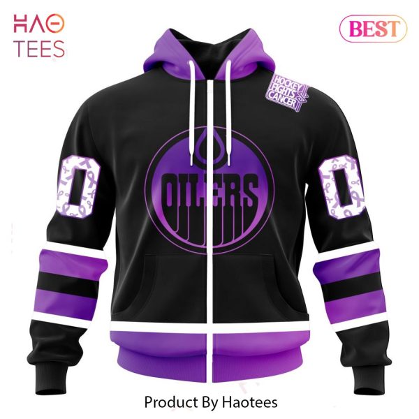 BEST NHL Edmonton Oilers Special Black Hockey Fights Cancer Kits 3D Hoodie