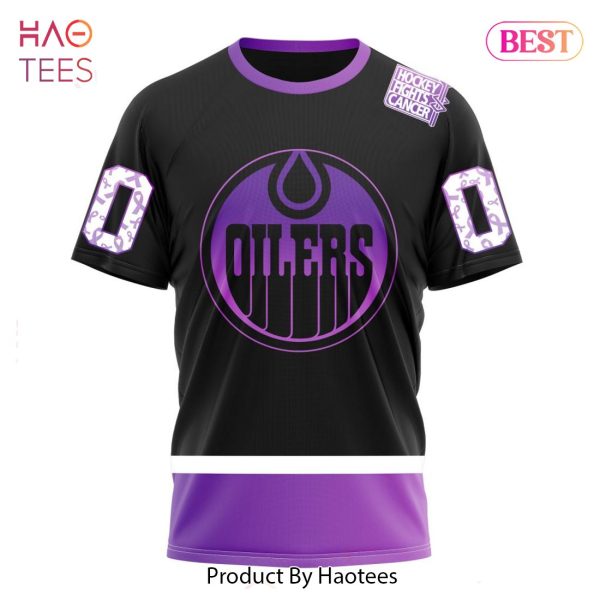 BEST NHL Edmonton Oilers Special Black Hockey Fights Cancer Kits 3D Hoodie