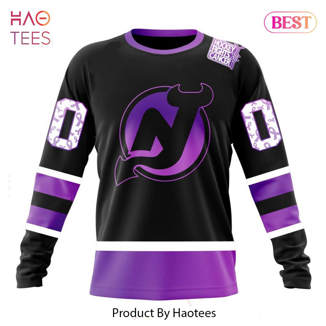 New Jersey Devils White Hockey Fights Cancer Logo Personalized