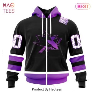 BEST NHL San Jose Sharks Special Black Hockey Fights Cancer Kits 3D Hoodie