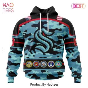 BEST NHL Seattle Kraken Specialized Design Wih Camo Team Color And Military Force Logo 3D Hoodie