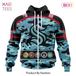 BEST NHL Seattle Kraken Specialized Design Wih Camo Team Color And Military Force Logo 3D Hoodie
