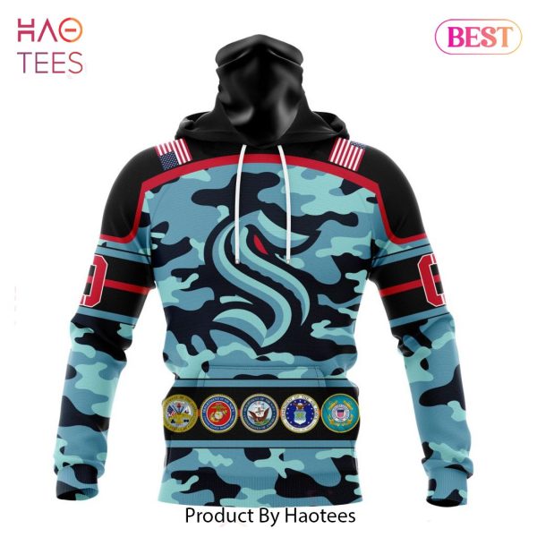 BEST NHL Seattle Kraken Specialized Design Wih Camo Team Color And Military Force Logo 3D Hoodie