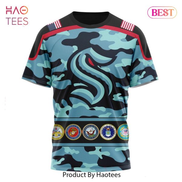 BEST NHL Seattle Kraken Specialized Design Wih Camo Team Color And Military Force Logo 3D Hoodie