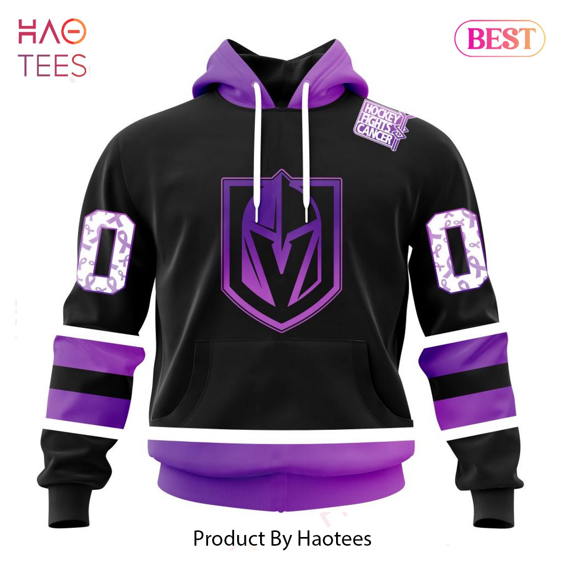 BEST NHL Vegas Golden Knights Special Black Hockey Fights Cancer Kits 3D  Hoodie