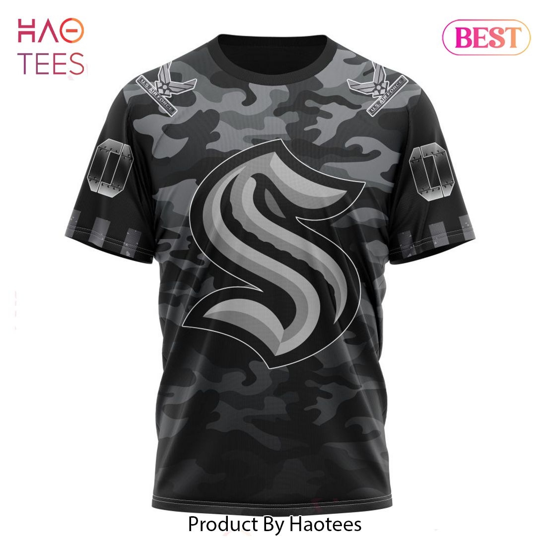 BEST NHL Seattle Kraken Specialized Design Wih Camo Team Color And Military  Force Logo 3D Hoodie
