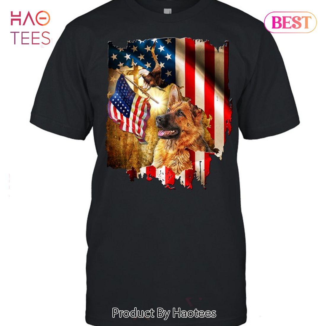 NEW German Shepherd American Flag For Dog Lover Unisex T-Shirt NEW German Shepherd American Flag For Dog Lover Unisex T-Shirt