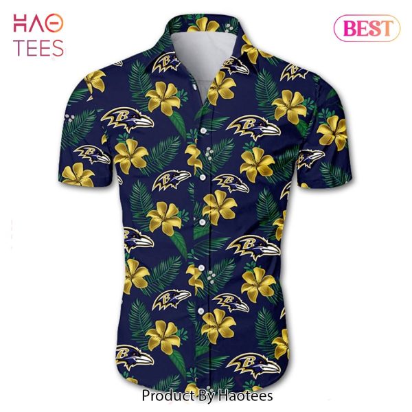 NEW FASHION 2023 Baltimore Ravens Hawaiian Shirt Tropical Flower Short Sleeve
