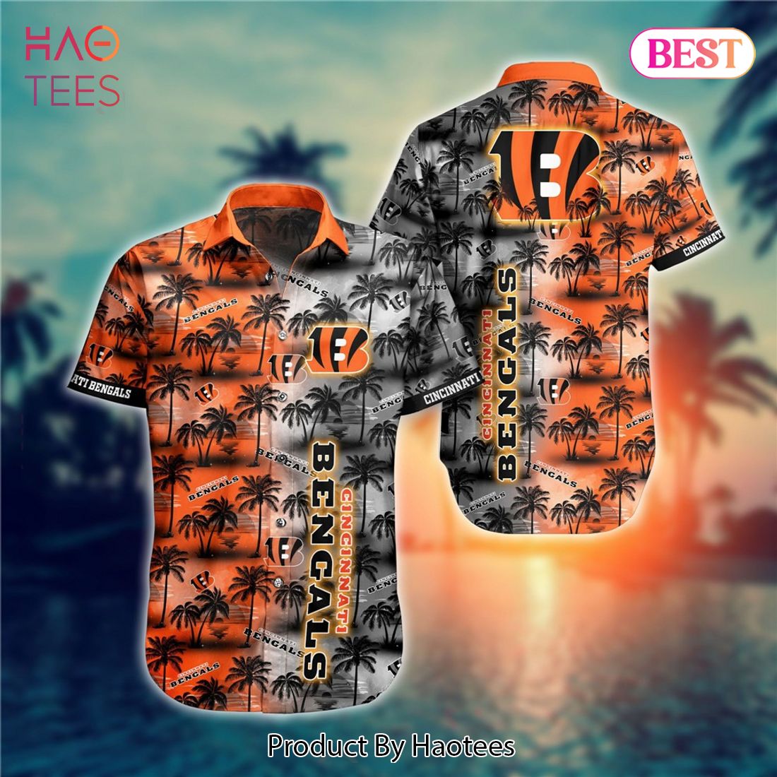 NFL Cincinnati Bengals Black Flower And White Sleeve Hawaiian Shirt -PhotoRoom