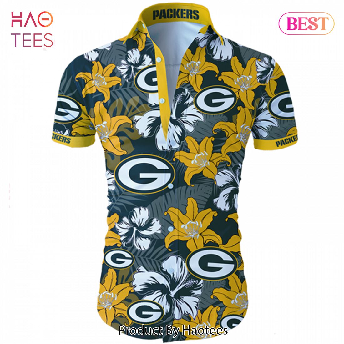 NEW FASHION 2023 Green Bay Packers Hawaiian Shirt Tropical Flower Short Sleeve NEW FASHION 2023 Green Bay Packers Hawaiian Shirt Tropical Flower Short Sleeve