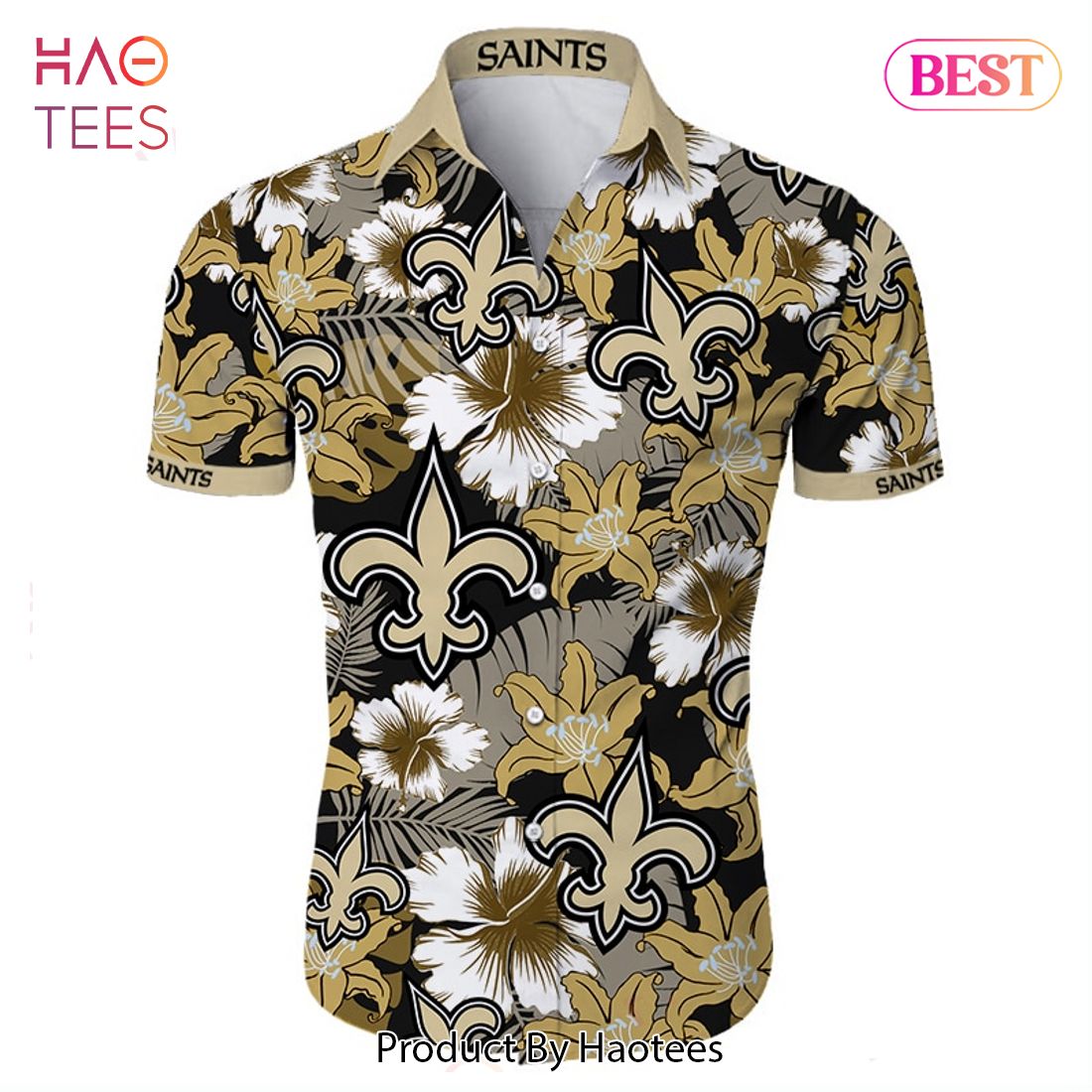 NEW FASHION 2023 New Orleans Saints Hawaiian Shirt Tropical Flower Short Sleeve NEW FASHION 2023 New Orleans Saints Hawaiian Shirt Tropical Flower Short Sleeve