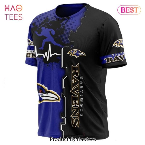 NEW FASHION 2023 Baltimore Ravens T-shirt graphic heart ECG line