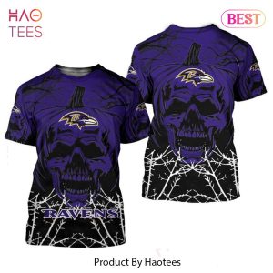 NEW FASHION 2023 Baltimore Ravens T-shirt Halloween pumpkin skull