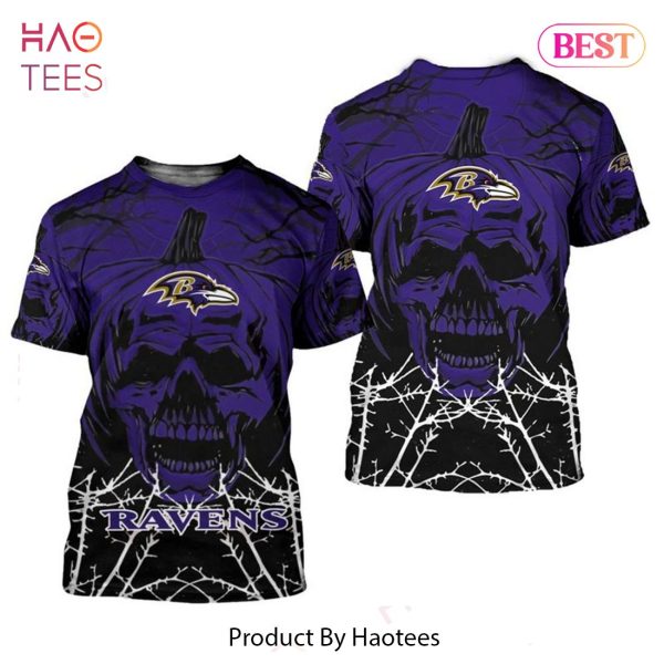 NEW FASHION 2023 Baltimore Ravens T-shirt Halloween pumpkin skull