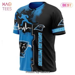 NEW FASHION 2023 Carolina Panthers T-shirt graphic heart ECG line