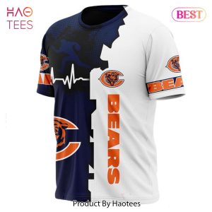NEW FASHION 2023 Chicago Bears T-shirt graphic heart ECG line
