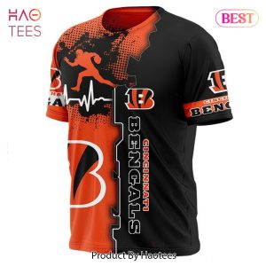 NEW FASHION 2023 Cincinnati Bengals T-shirt graphic heart ECG line