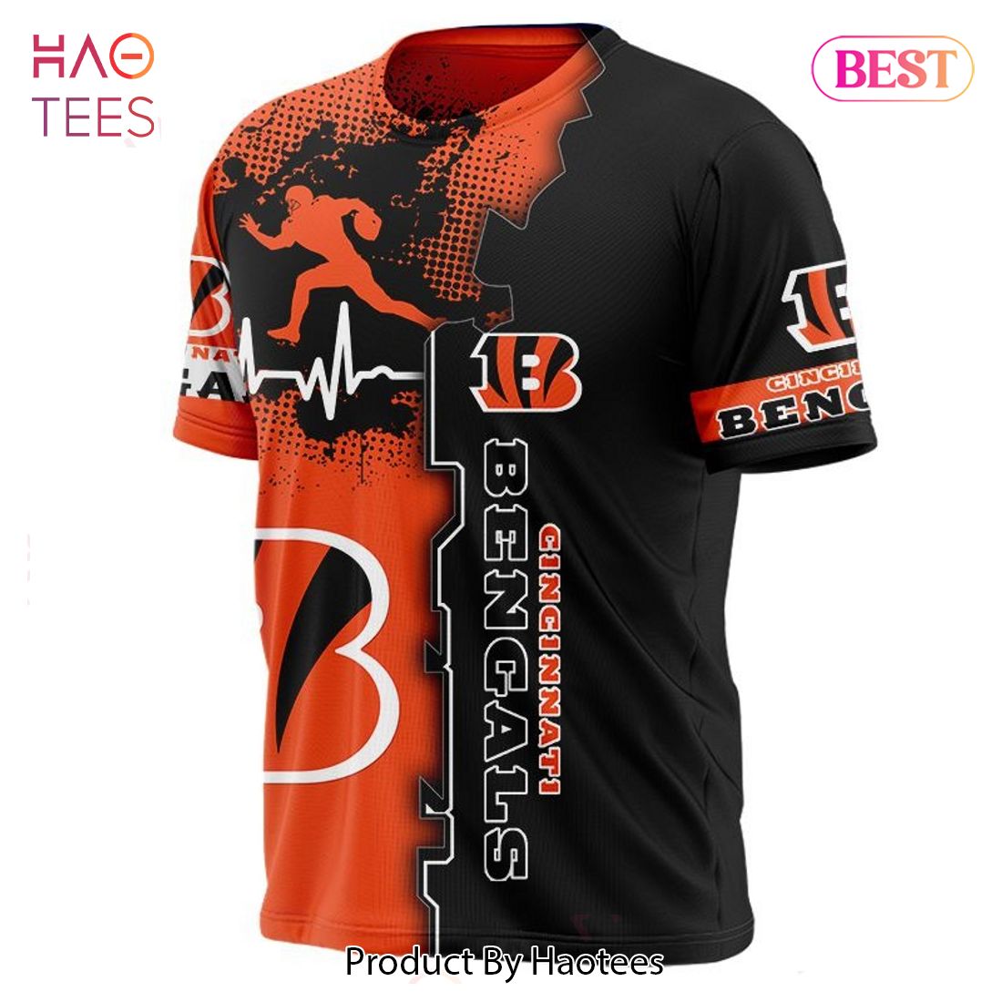 NEW FASHION 2023 Cincinnati Bengals T-shirt graphic heart ECG line NEW FASHION 2023 Cincinnati Bengals T-shirt graphic heart ECG line
