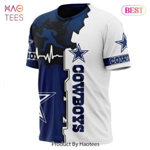 NEW FASHION 2023 Dallas Cowboys T-shirt graphic heart ECG line