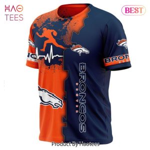 NEW FASHION 2023 Denver Broncos T-shirt graphic heart ECG line