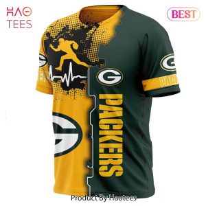 NEW FASHION 2023 Green Bay Packers T-shirt graphic heart ECG line