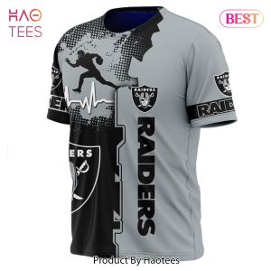 NEW FASHION 2023 Las Vegas Raiders T-shirt graphic heart ECG line