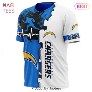 NEW FASHION 2023 Los Angeles Chargers T-shirt graphic heart ECG line
