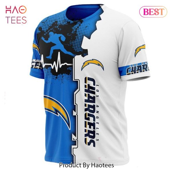 NEW FASHION 2023 Los Angeles Chargers T-shirt graphic heart ECG line