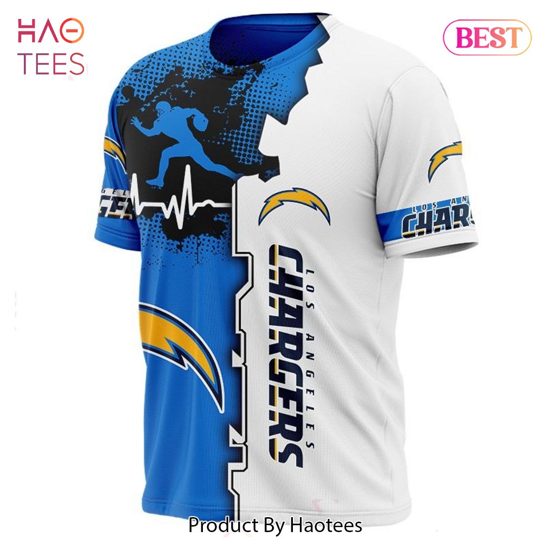 NEW FASHION 2023 Los Angeles Chargers T-shirt graphic heart ECG line NEW FASHION 2023 Los Angeles Chargers T-shirt graphic heart ECG line