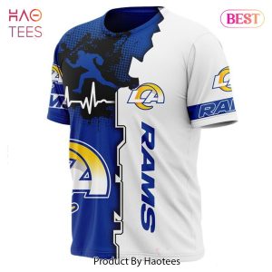 NEW FASHION 2023 Los Angeles Rams T-shirt graphic heart ECG line