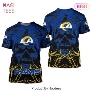 NEW FASHION 2023 Los Angeles Rams T-shirt Halloween pumpkin skull