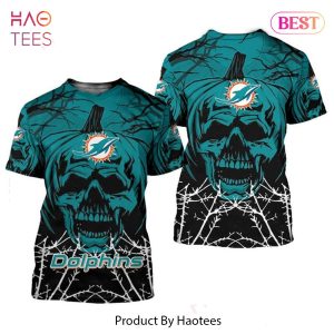 NEW FASHION 2023 Miami Dolphins T-shirt Halloween pumpkin skull