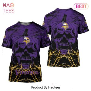NEW FASHION 2023 Minnesota Vikings T-shirt Halloween pumpkin skull