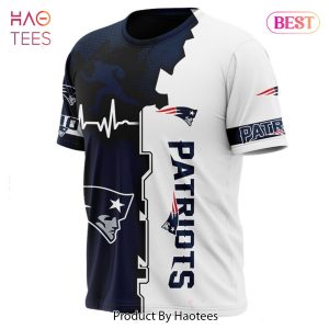 NEW FASHION 2023 New England Patriots T-shirt graphic heart ECG line