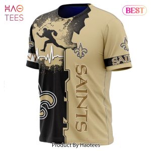 NEW FASHION 2023 New Orleans Saints T-shirt graphic heart ECG line