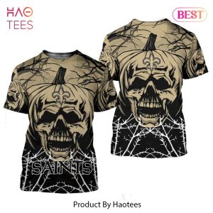 NEW FASHION 2023 New Orleans Saints T-shirt Halloween pumpkin skull