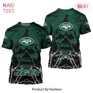 NEW FASHION 2023 New York Jets T-shirt Halloween pumpkin skull