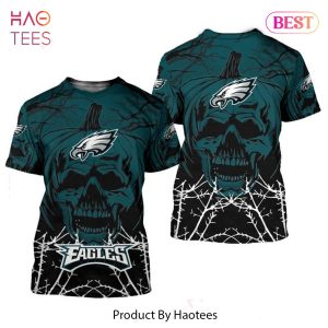 NEW FASHION 2023 Philadelphia Eagles T-shirt Halloween pumpkin skull