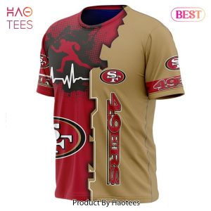 NEW FASHION 2023 San Francisco 49ers T-shirt graphic heart ECG line