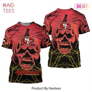 NEW FASHION 2023 San Francisco 49ers T-shirt Halloween pumpkin skull