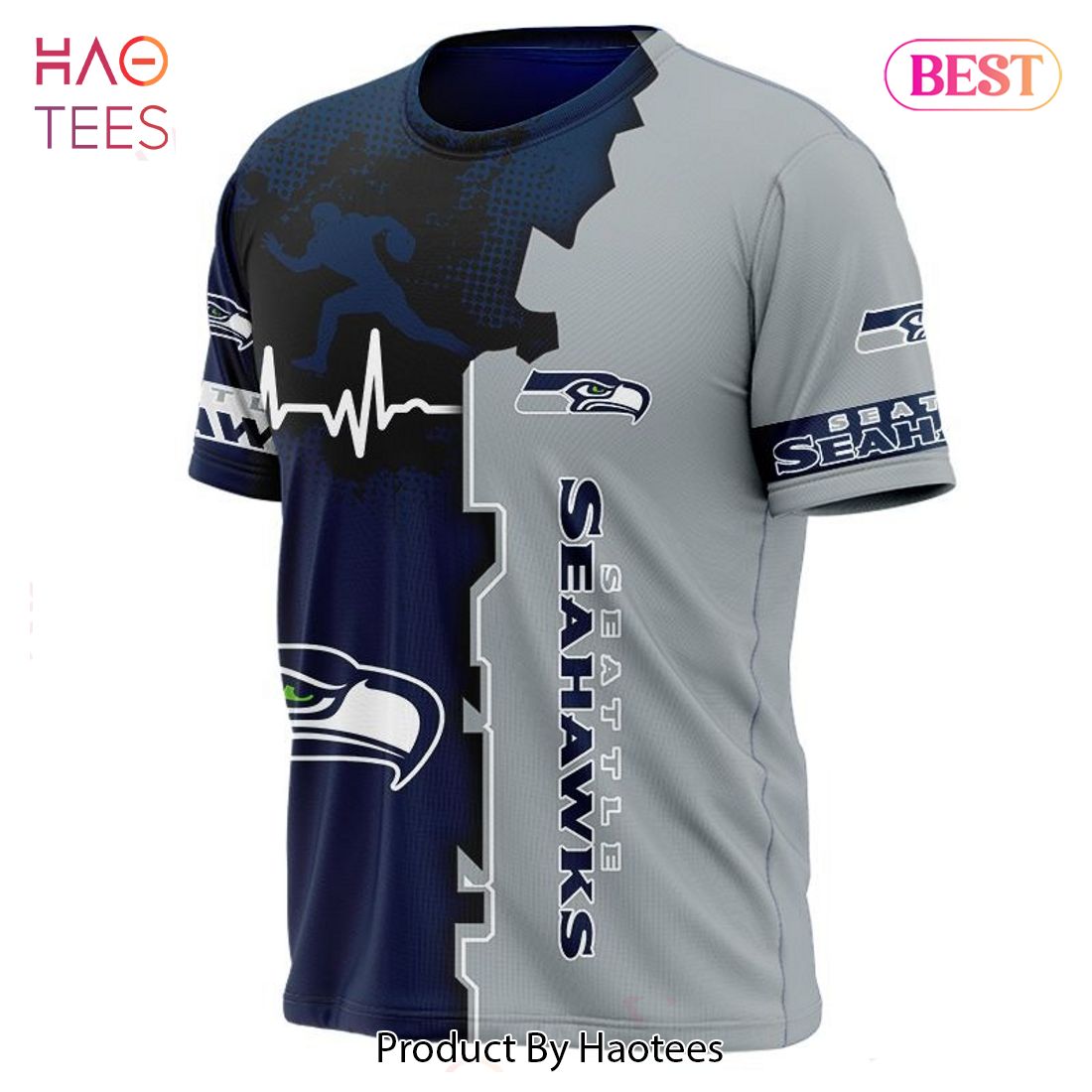 NEW FASHION 2023 Seattle Seahawks T-shirt graphic heart ECG line