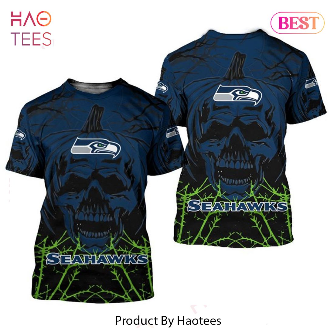 NEW FASHION 2023 Seattle Seahawks T-shirt Halloween pumpkin skull NEW FASHION 2023 Seattle Seahawks T-shirt Halloween pumpkin skull