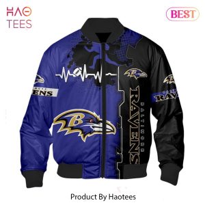 NEW FASHION 2023 Baltimore Ravens Bomber jacket graphic heart ECG line