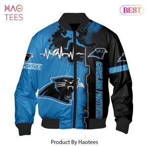NEW FASHION 2023 Carolina Panthers Bomber jacket graphic heart ECG line