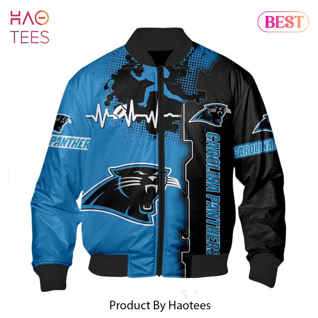 NEW FASHION 2023 Carolina Panthers Bomber jacket graphic heart ECG line NEW FASHION 2023 Carolina Panthers Bomber jacket graphic heart ECG line